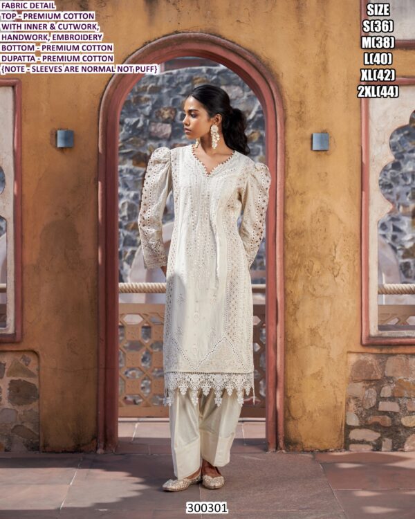 Designer Cotton Kurta Pant Set With Handwork And Cutwork Detailingwith Dupatta For Women