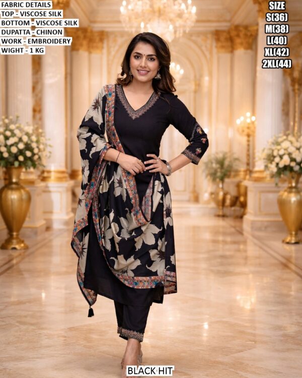 Viscose Silk Embroidered Suit Set with Chinon Dupatta for Women