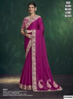 Two Tone Simmer Satin Silk Embroidered Saree For Women