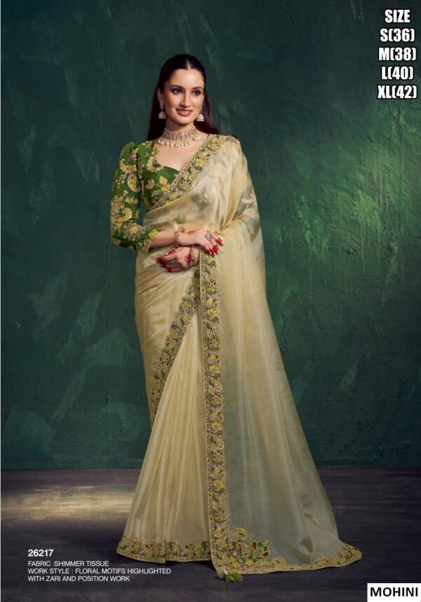 Two Tone Simmer Satin Silk Embroidered Saree For Women