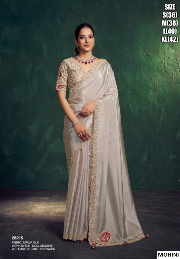 Two Tone Simmer Satin Silk Embroidered Saree For Women