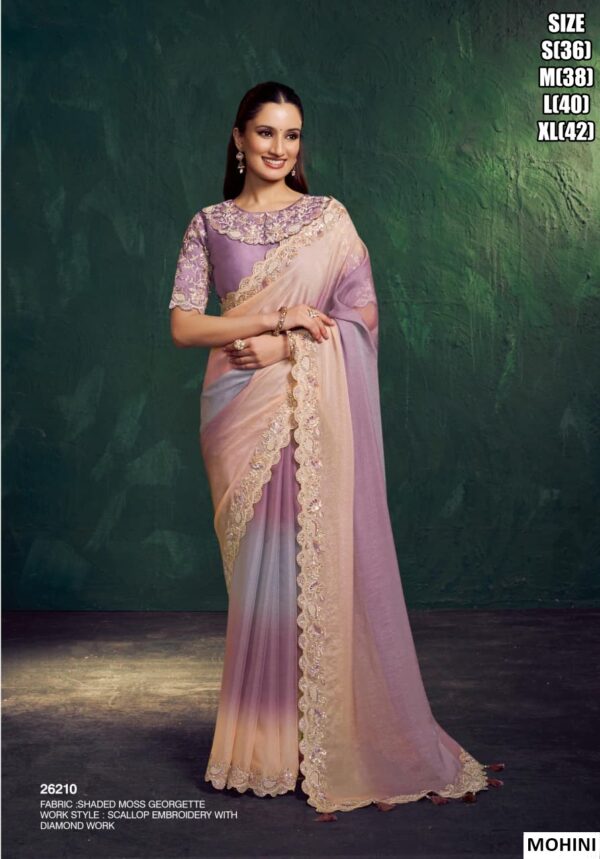Two Tone Simmer Satin Silk Embroidered Saree For Women