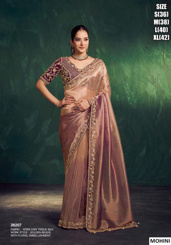 Two Tone Simmer Satin Silk Embroidered Saree For Women