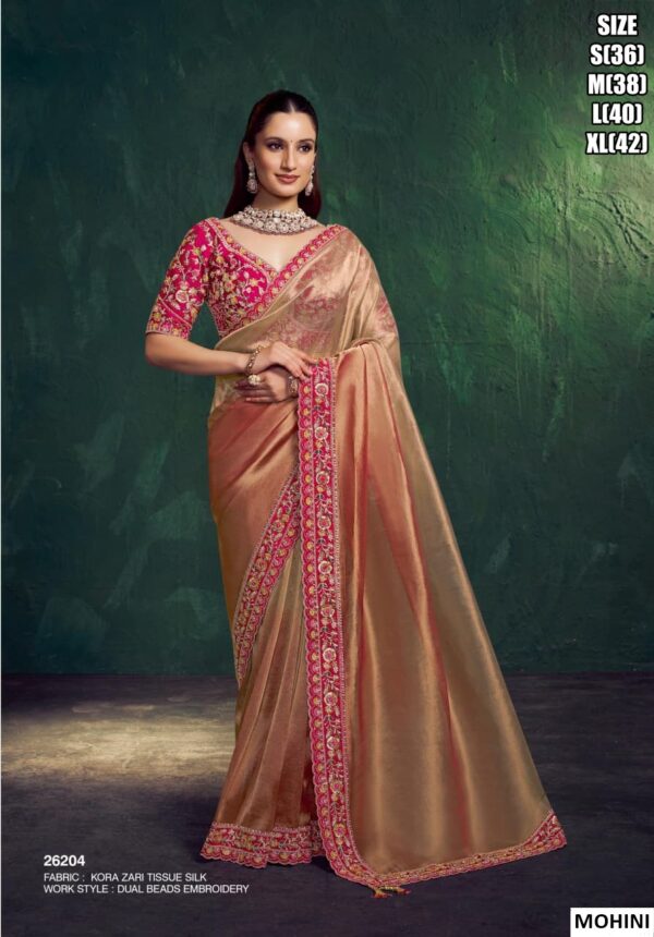 Two Tone Simmer Satin Silk Embroidered Saree For Women