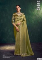 Two Tone Simmer Satin Silk Embroidered Saree For Women