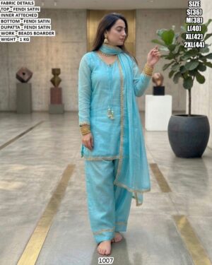 Stylish Fendi Satin Party Wear Suit Set For Women