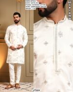 Royal Silk Men’s Kurta Pajama Set With Embroidery Sequins Work