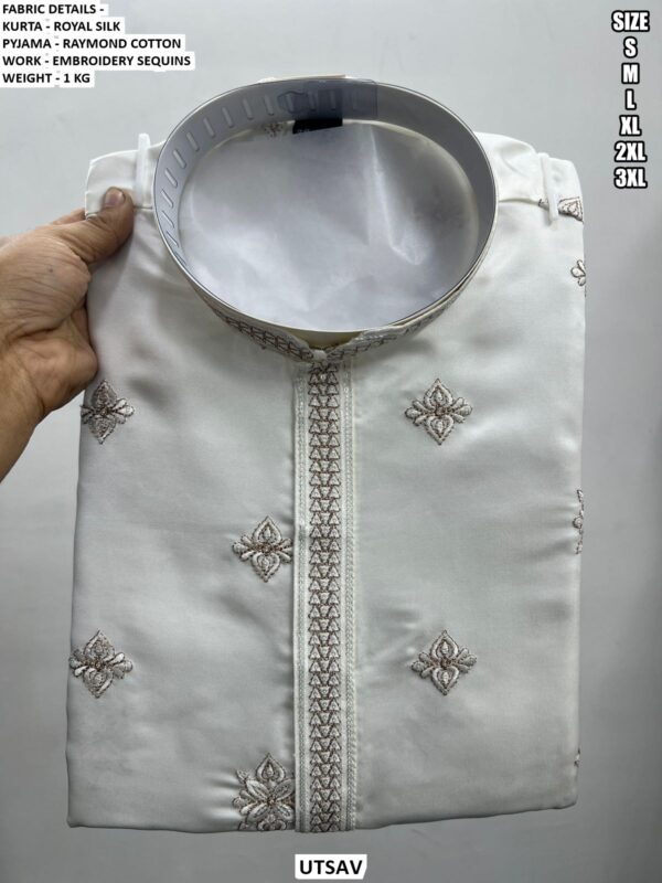 Royal Silk Men’s Kurta Pajama Set With Embroidery Sequins Work