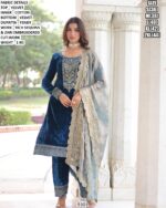 Velvet Embroidered Suit Set With Fendy Dupatta For Women