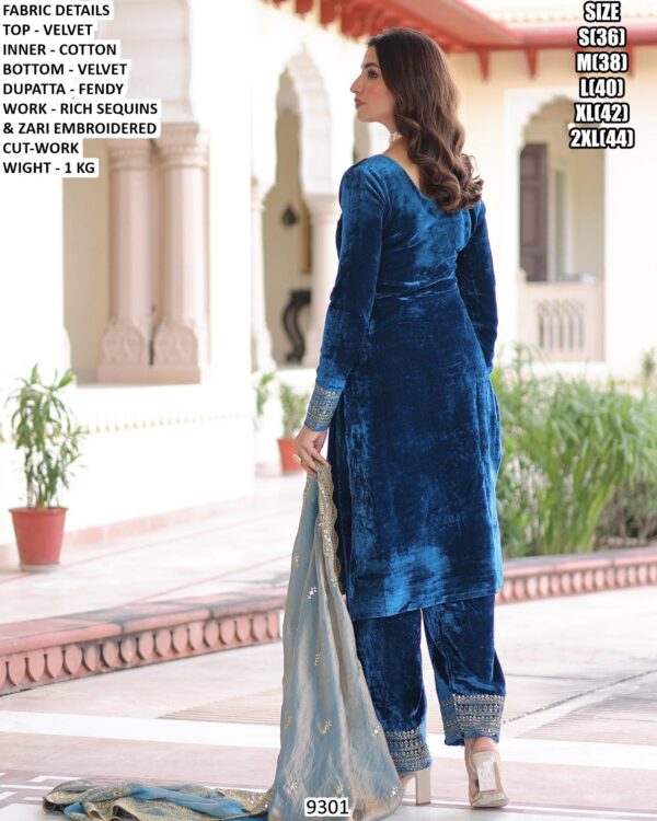 Velvet Embroidered Suit Set With Fendy Dupatta For Women