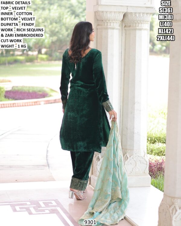 Velvet Embroidered Suit Set With Fendy Dupatta For Women