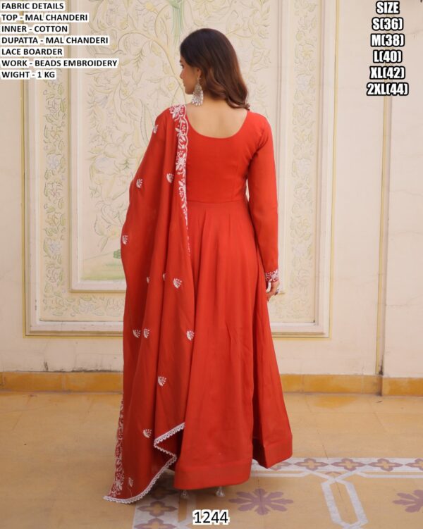 Mal Chanderi Beads Embroidered Dress Set With Dupatta For Women