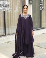 Women’s Elegant Vichitra Kurta Palazzo Set With Embroidered Neck Work