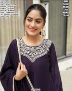 Women’s Elegant Vichitra Kurta Palazzo Set With Embroidered Neck Work