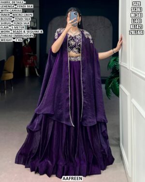 Fendi Silk Embroidered Lehenga Set With Stylish Shrug For Women