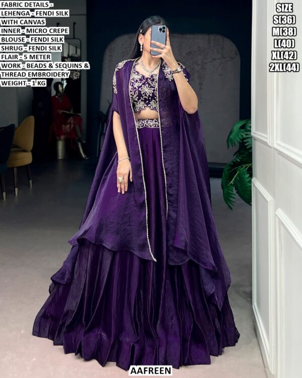 Fendi Silk Embroidered Lehenga Set With Stylish Shrug For Women