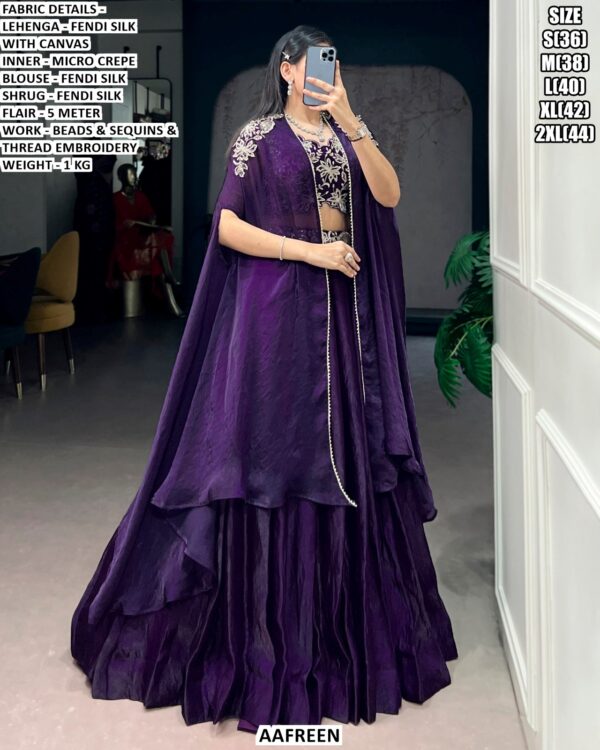 Fendi Silk Embroidered Lehenga Set With Stylish Shrug For Women