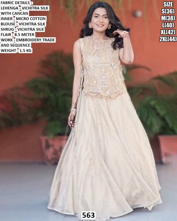 Vichitra Silk Embroidered Lehenga Set With Stylish Shrug