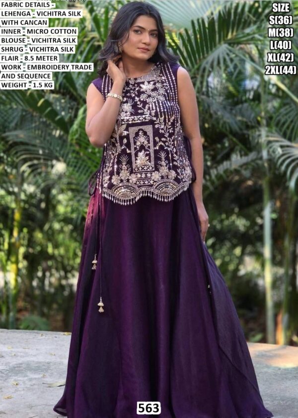 Vichitra Silk Embroidered Lehenga Set With Stylish Shrug