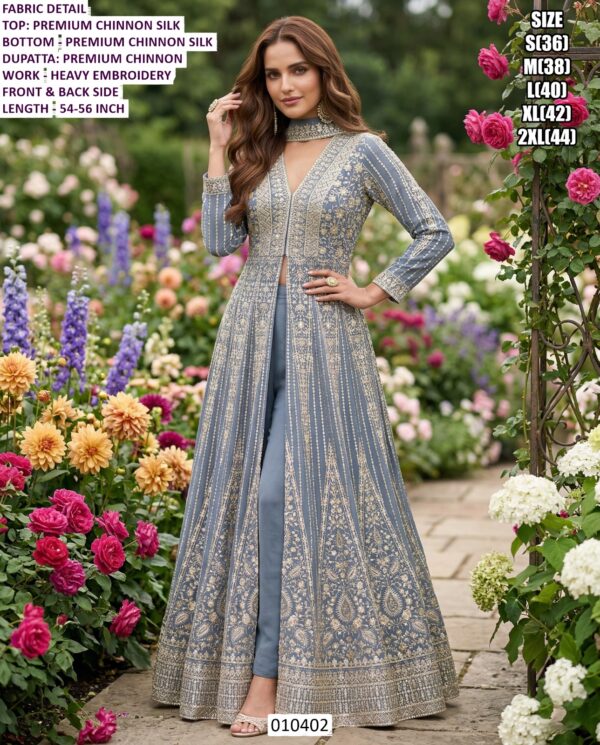 Premium Chinnon Silk Embroidered Occasion Wear Set For Ladies