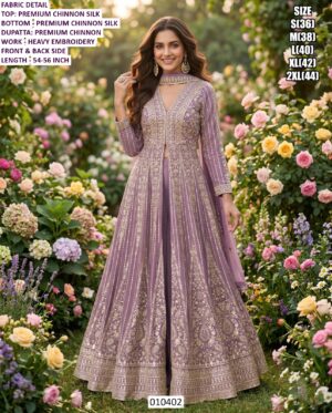 Premium Chinnon Silk Embroidered Occasion Wear Set For Ladies