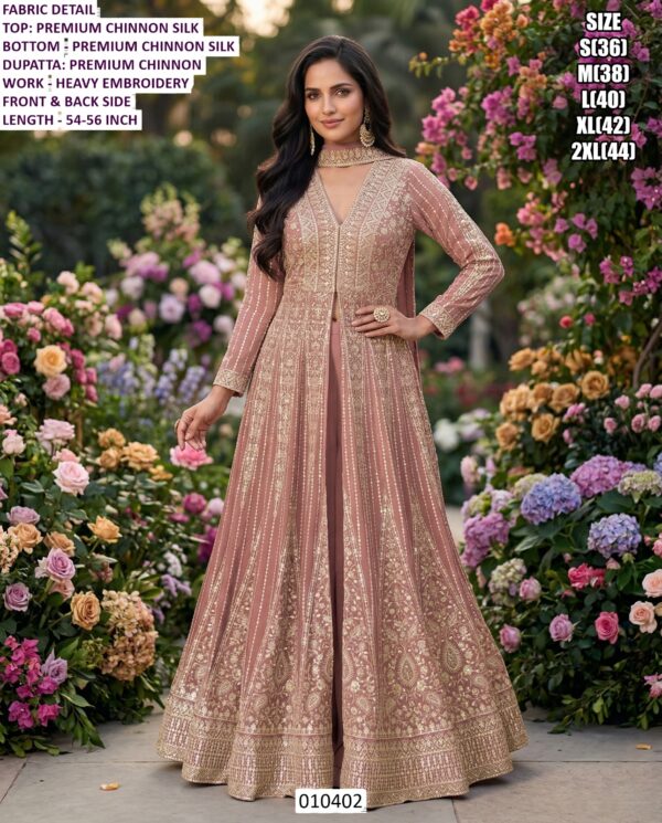 Premium Chinnon Silk Embroidered Occasion Wear Set For Ladies