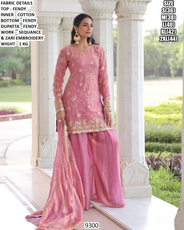 Premium Fendy Suit Set With Sequence & Zari Embroidery For Women