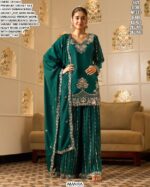 Premium Gorget Silk Embroidered Sharara Set For Ladies