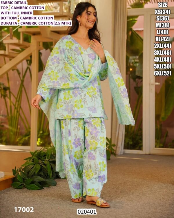 Women’s Cambric Cotton Printed Co Ord Set With Dupatta