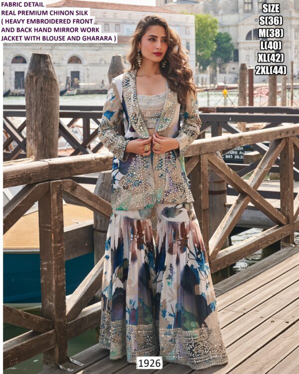 Elegent Designer Jacket Gharara Set For Ladies