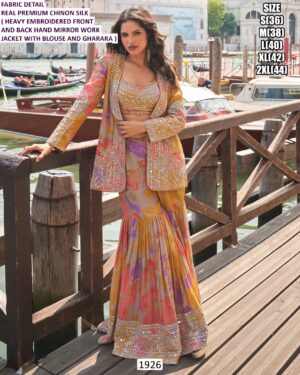 Elegent Designer Jacket Gharara Set For Ladies