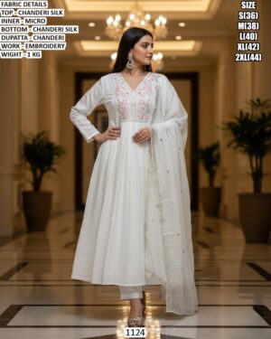 Stylish Chanderi Silk Suit Set With Elegant Embroidery For Women