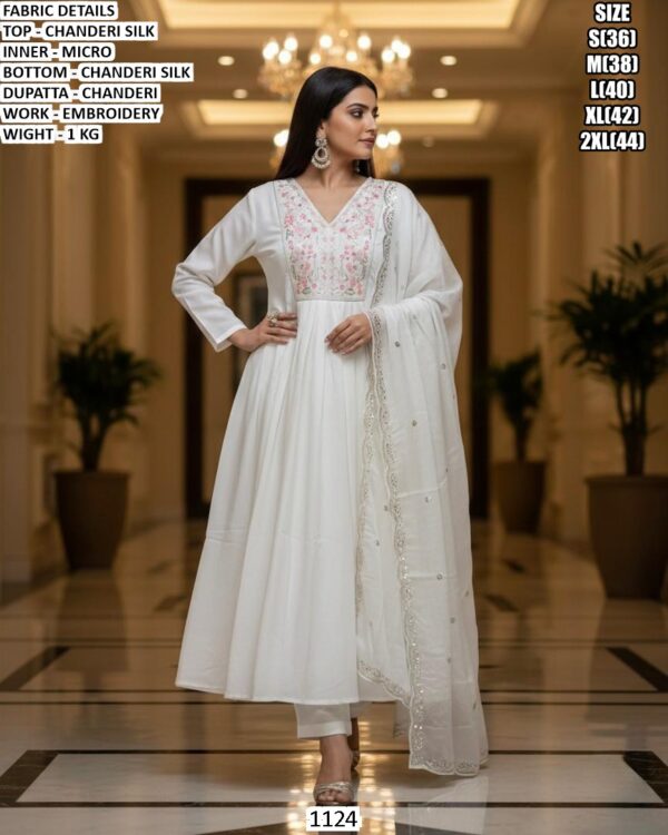 Stylish Chanderi Silk Suit Set With Elegant Embroidery For Women