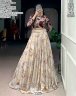 Elegent Lehenga Set With Printed Flare And Thread Embroidery