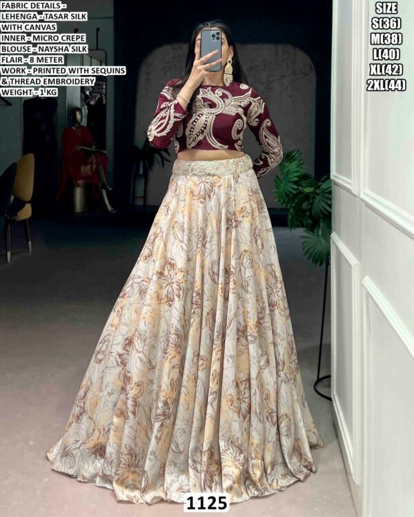 Elegent Lehenga Set With Printed Flare And Thread Embroidery