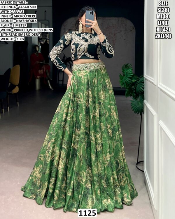 Elegent Lehenga Set With Printed Flare And Thread Embroidery