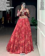 Elegent Lehenga Set With Printed Flare And Thread Embroidery