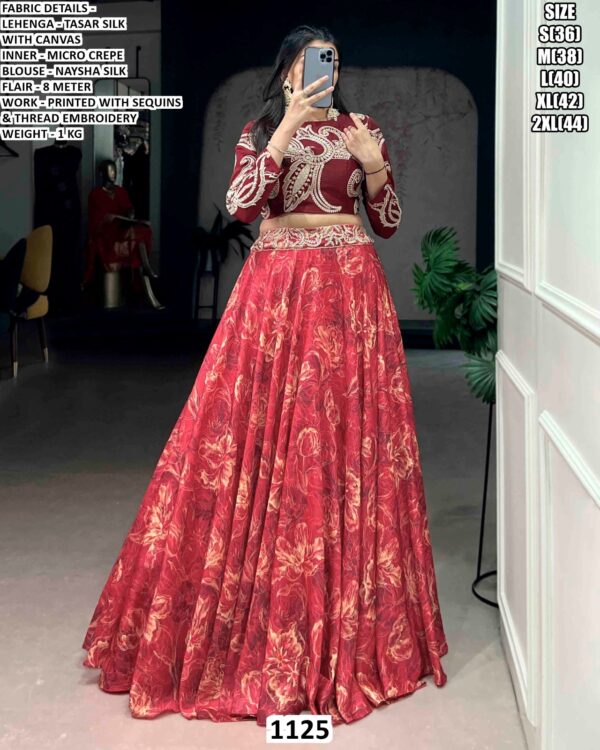 Elegent Lehenga Set With Printed Flare And Thread Embroidery
