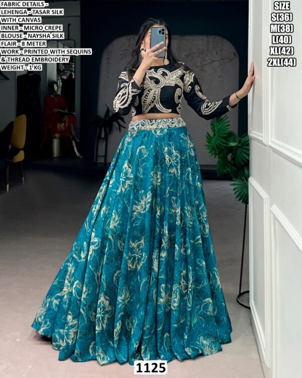 Elegent Lehenga Set With Printed Flare And Thread Embroidery