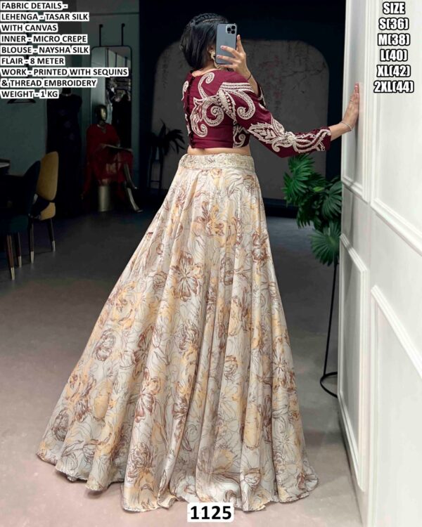 Elegent Lehenga Set With Printed Flare And Thread Embroidery