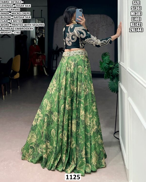 Elegent Lehenga Set With Printed Flare And Thread Embroidery