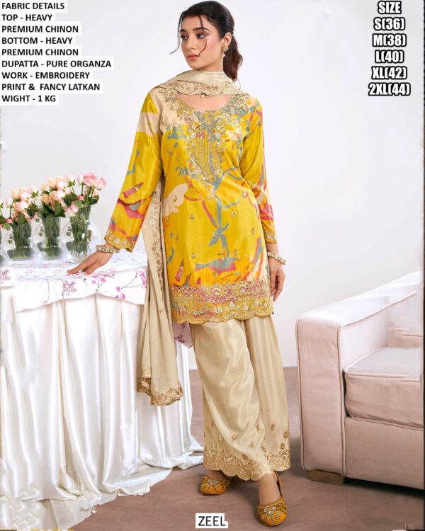 Designer Chinon Suit Set With Embroidered Detailing For Women