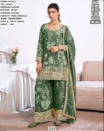 Designer Chinon Suit Set With Embroidered Detailing For Women