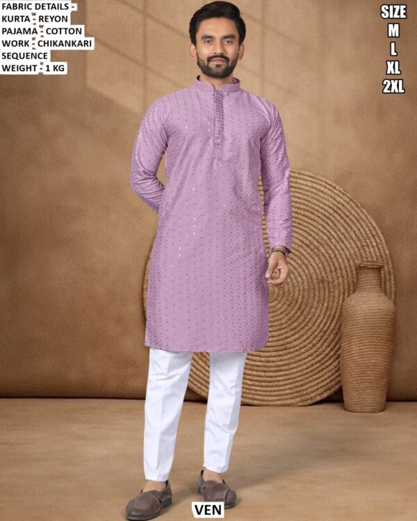 Men’s Rayon Kurta Pajama With Chikankari Sequence Work