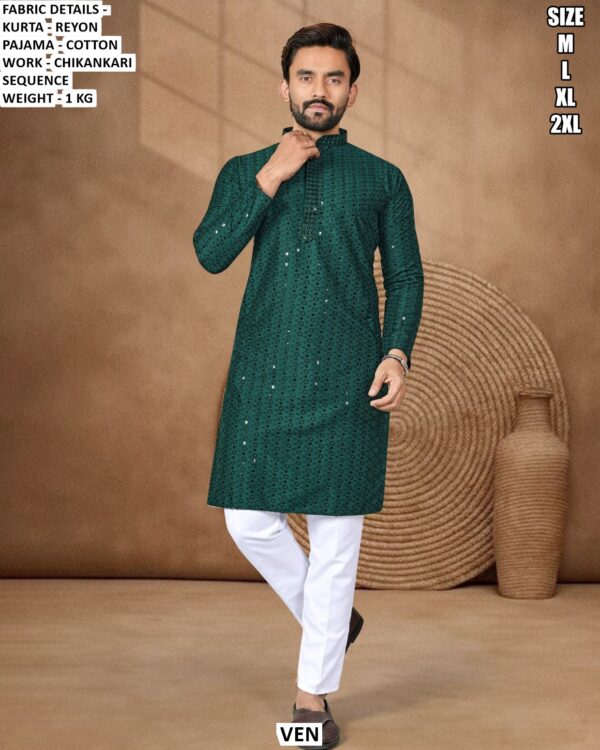 Men’s Rayon Kurta Pajama With Chikankari Sequence Work