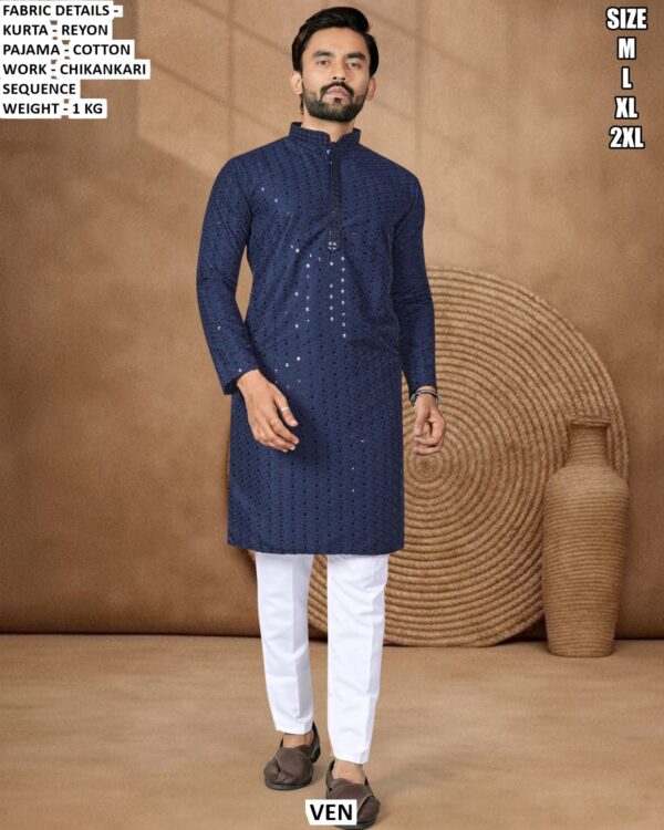 Men’s Rayon Kurta Pajama With Chikankari Sequence Work