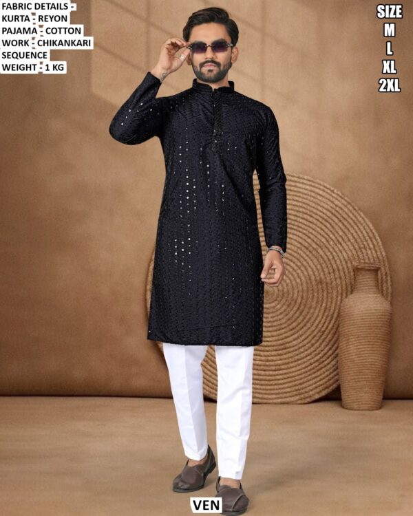 Men’s Rayon Kurta Pajama With Chikankari Sequence Work