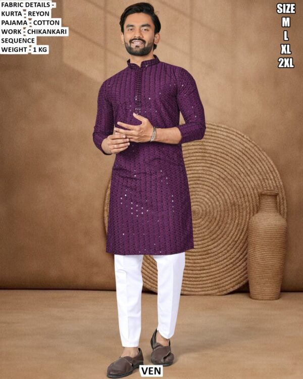 Men’s Rayon Kurta Pajama With Chikankari Sequence Work