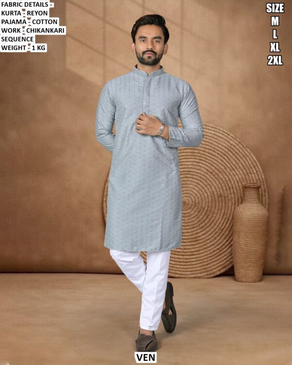 Men’s Rayon Kurta Pajama With Chikankari Sequence Work