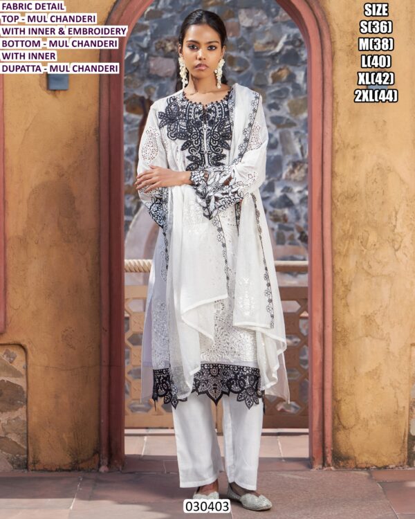Designer Mul Chanderi Suit Set With Embroidery For Women